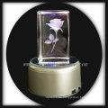 3D Laser graviert Crystal Rose Block mit Led Basis Valentinstag Geschenk